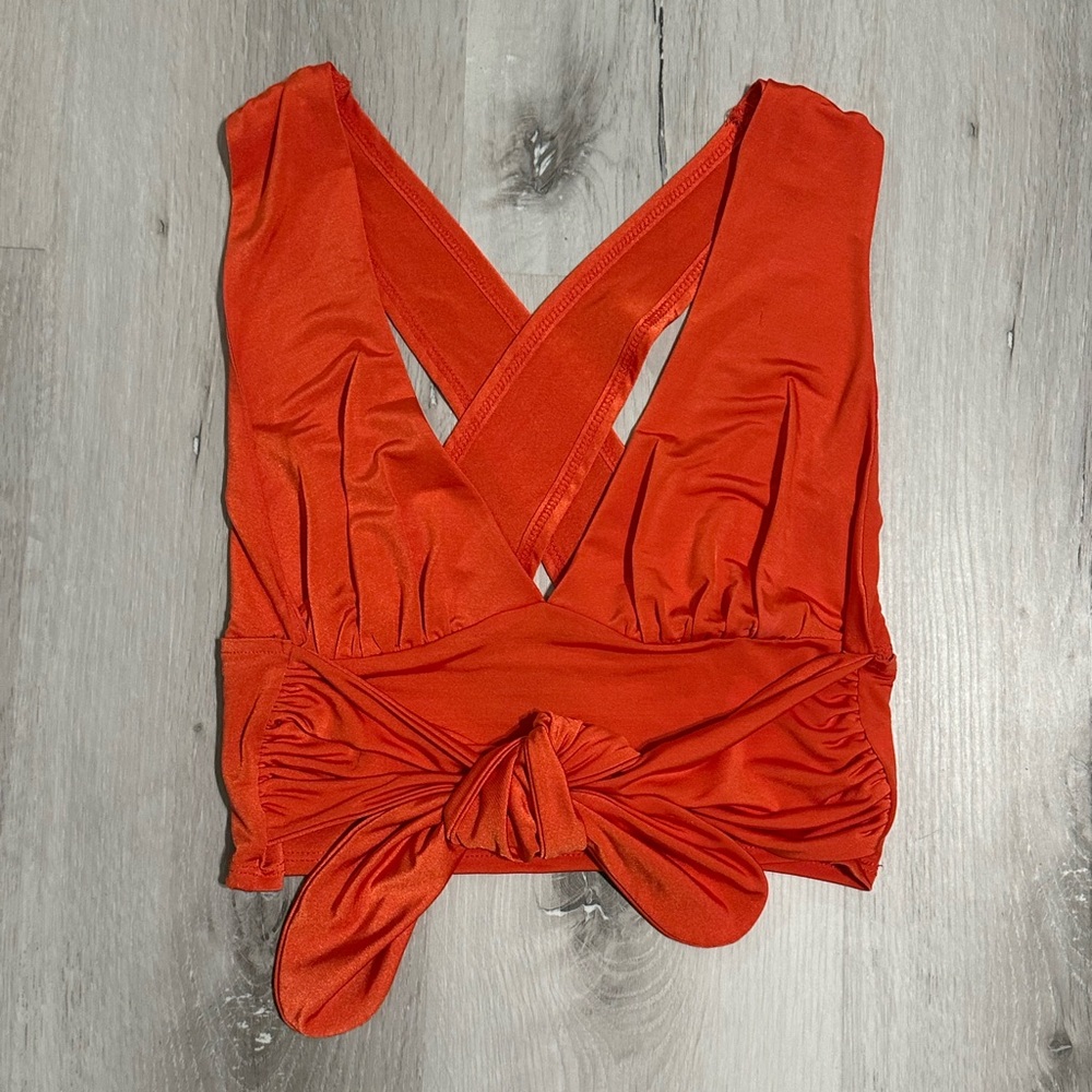 Orange tie crop top